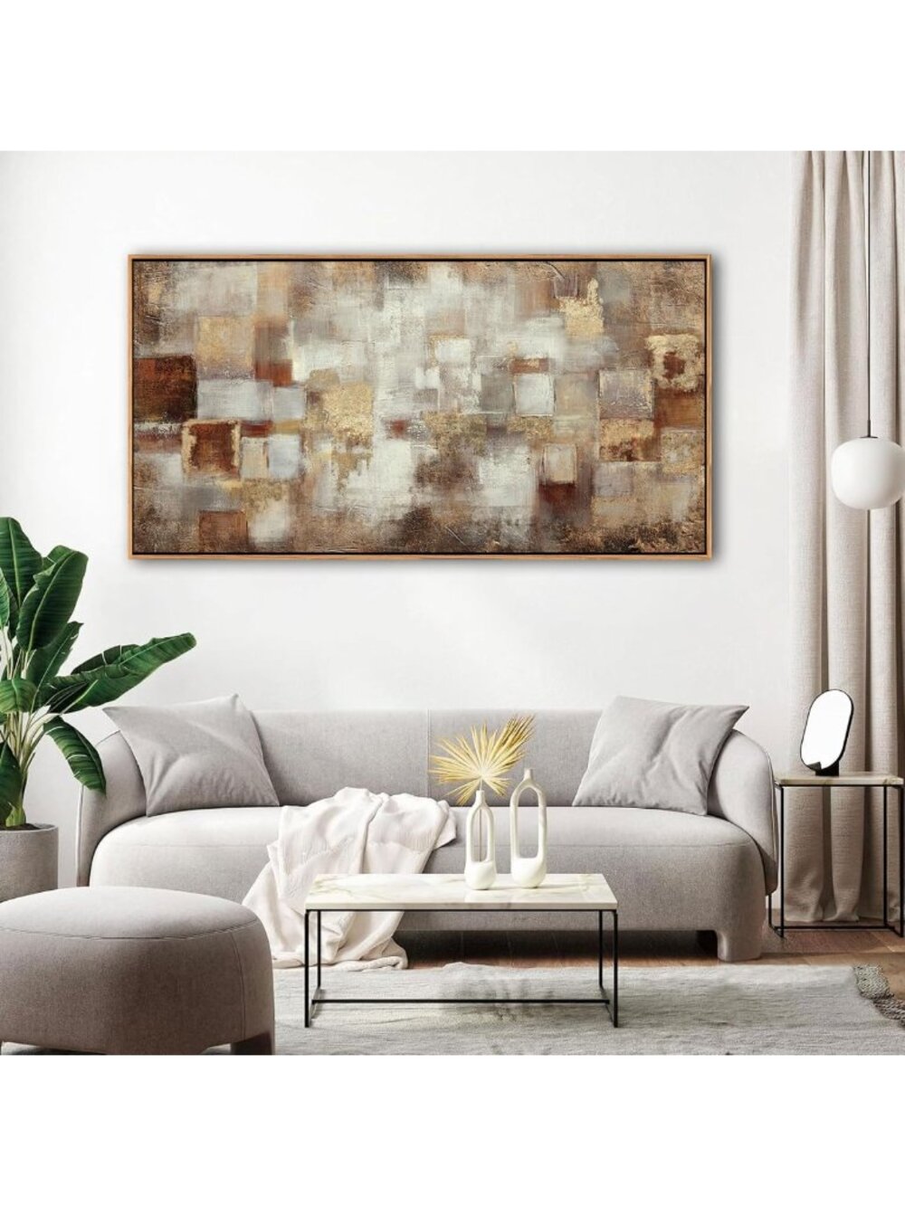 Modern Brown Abstract Canvas Wall Art - Gold Minimalist Decor for Living Room